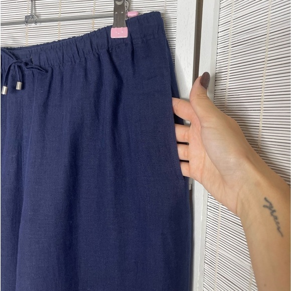 Escada Sport Navy Linen Pants Blue Size M Drawstring Pockets Somewhat Sheer - Picture 3 of 9